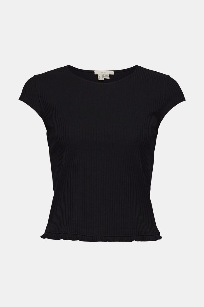 Ribbed top with a ruffled edge, BLACK, detail image number 5