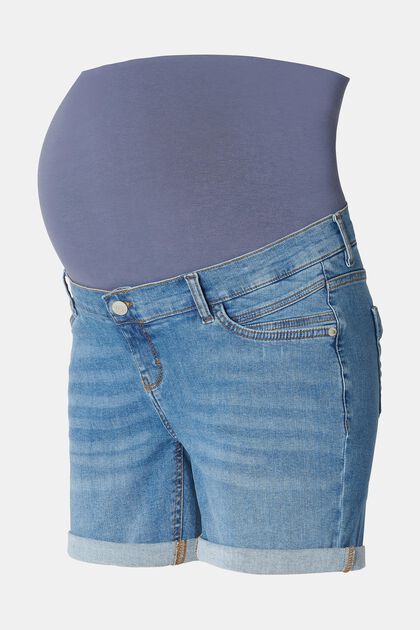 Denim shorts with over-the-bump waistband