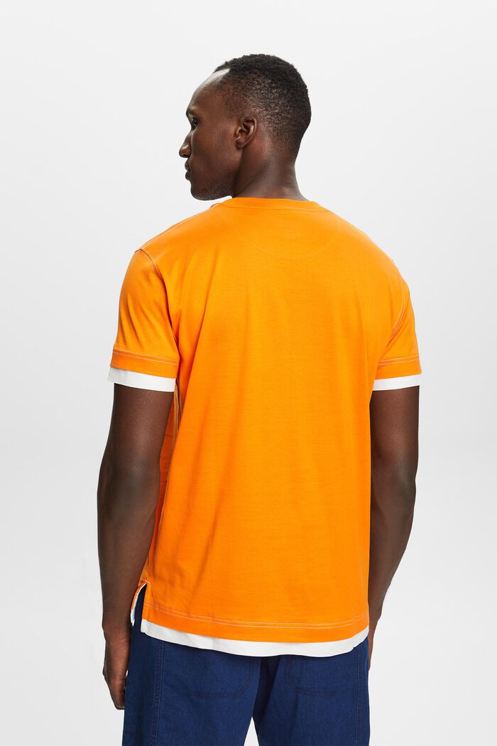 Crewneck t-shirt in a layered look, 100% cotton, BRIGHT ORANGE, detail image number 3