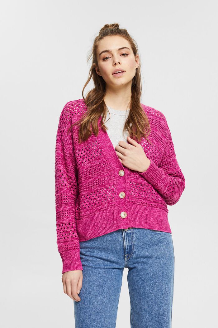Cardigan with openwork elements, PINK FUCHSIA, detail image number 0