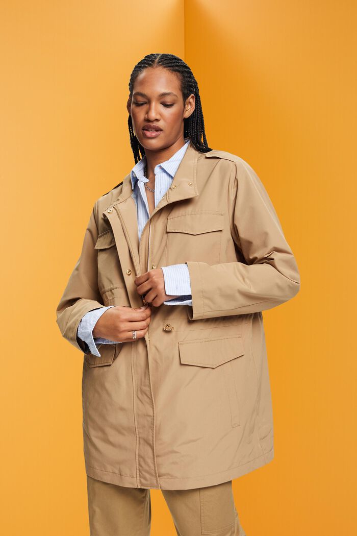 Trench coat with stand-up collar, KHAKI BEIGE, detail image number 0