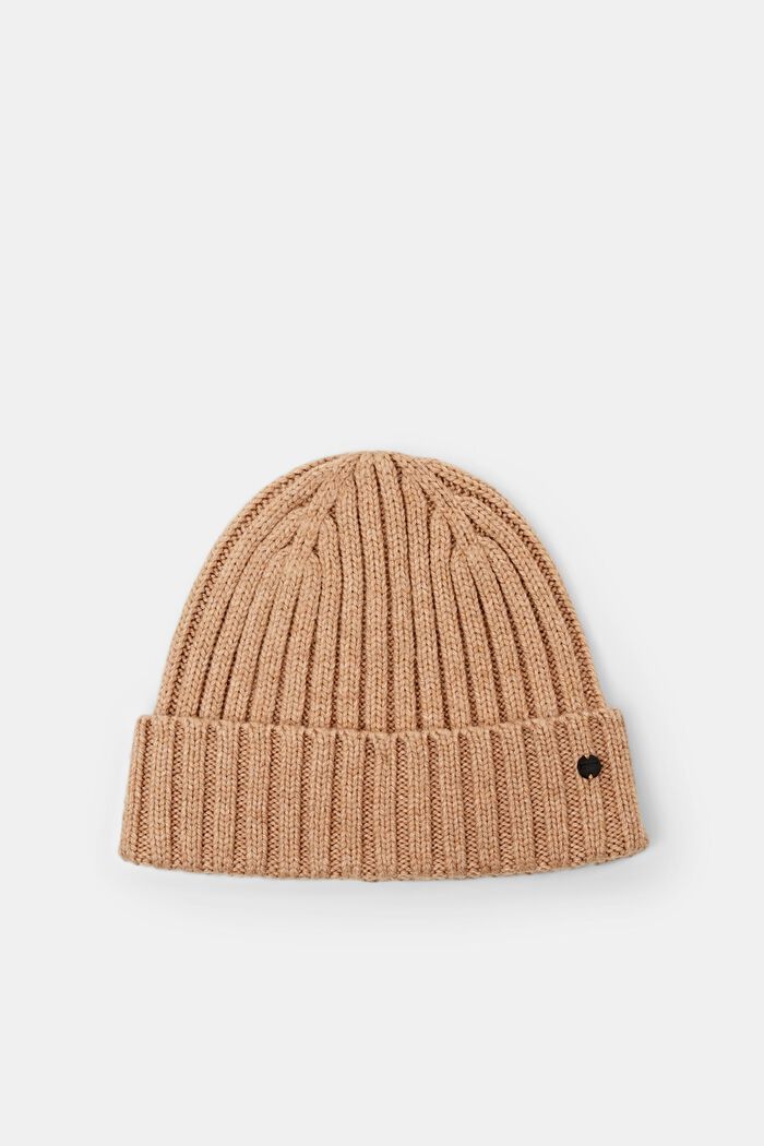 Chunky Ribbed-Knit Beanie, CAMEL, detail image number 0