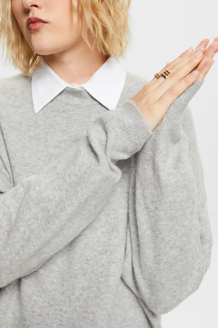 Knit Blouson Sleeve Sweater, LIGHT GREY, detail image number 1