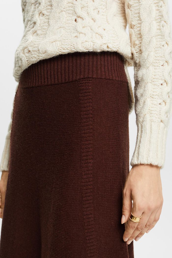 Knitted Wool-Blend Midi Skirt, BROWN, detail image number 2
