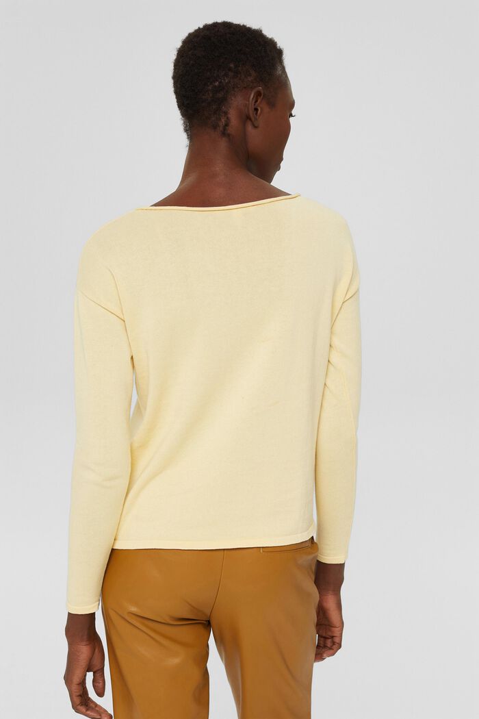 Fine knit jumper with a rolled hem, PASTEL YELLOW, detail image number 3