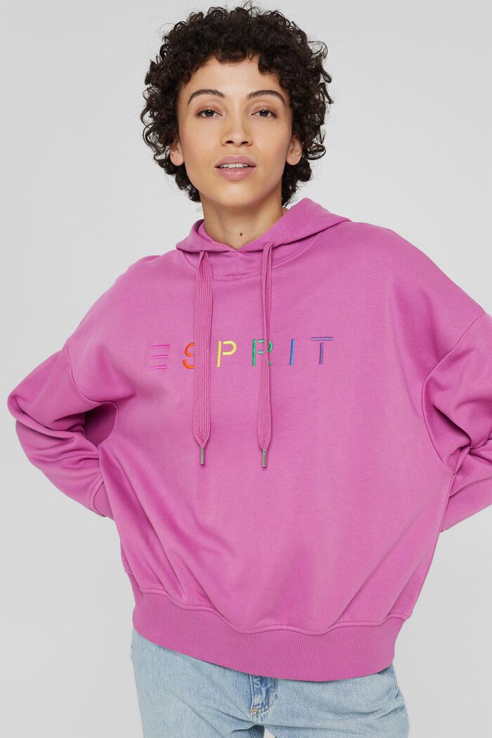 Hoodie with an embroidered logo, cotton blend, PINK FUCHSIA, detail image number 0