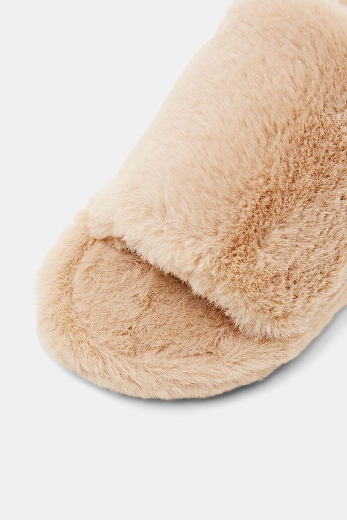 Faux Fur Home Slippers, BEIGE, detail image number 3