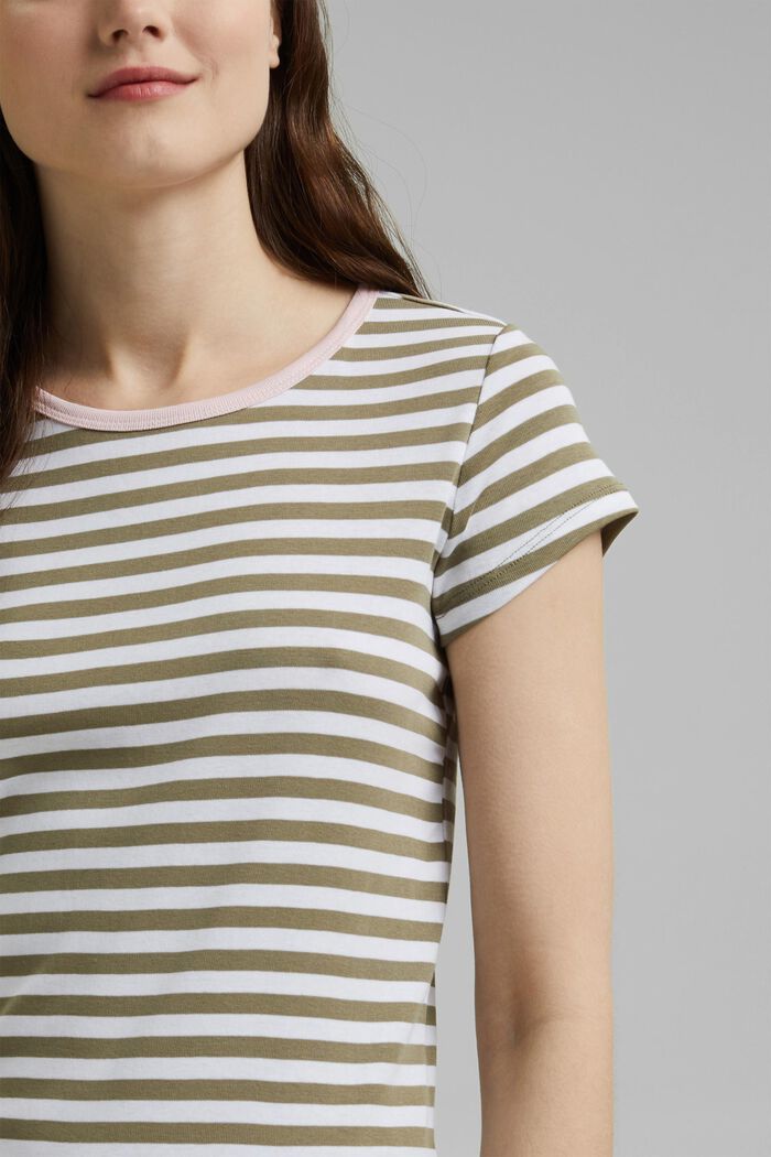 T-shirt with a striped pattern, organic cotton, LIGHT KHAKI, detail image number 2