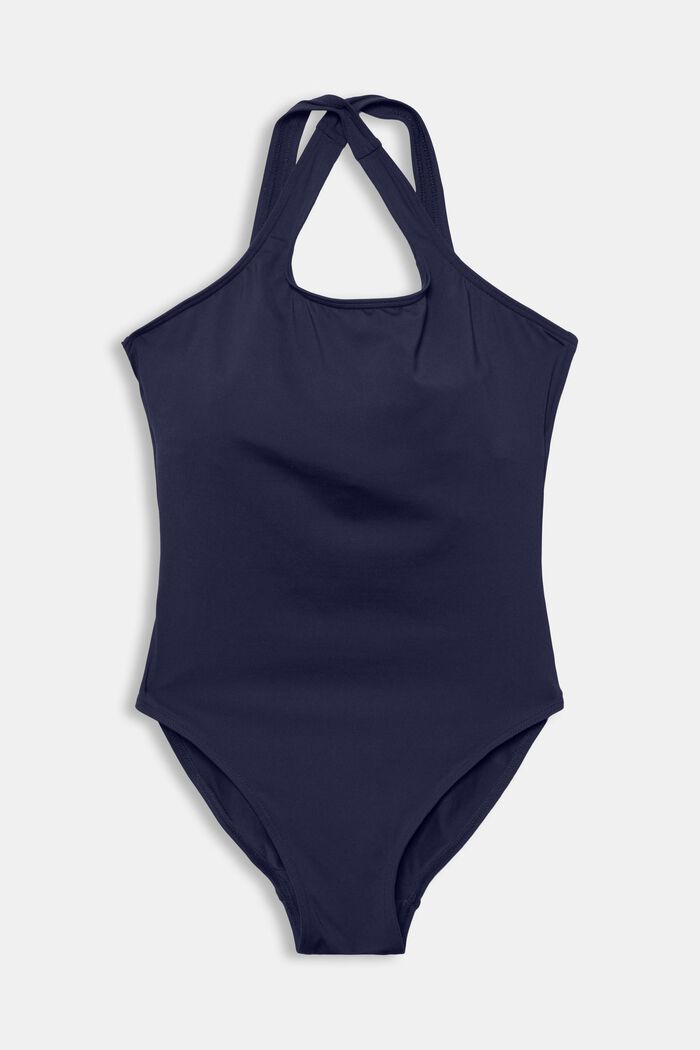 Made of recycled material: non-padded swimsuit, NAVY, overview