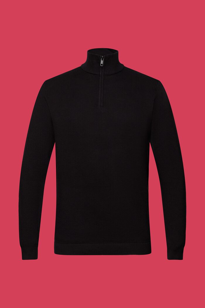 Zip-neck jumper made of 100% Pima cotton, BLACK, detail image number 6