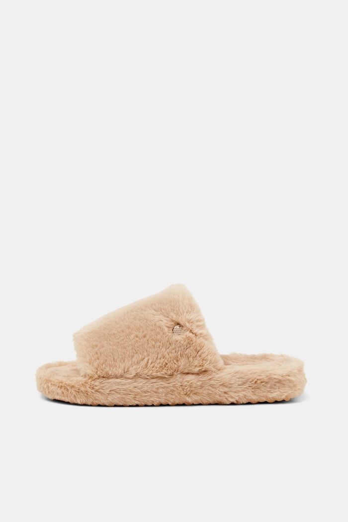 Faux Fur Home Slippers, BEIGE, detail image number 0