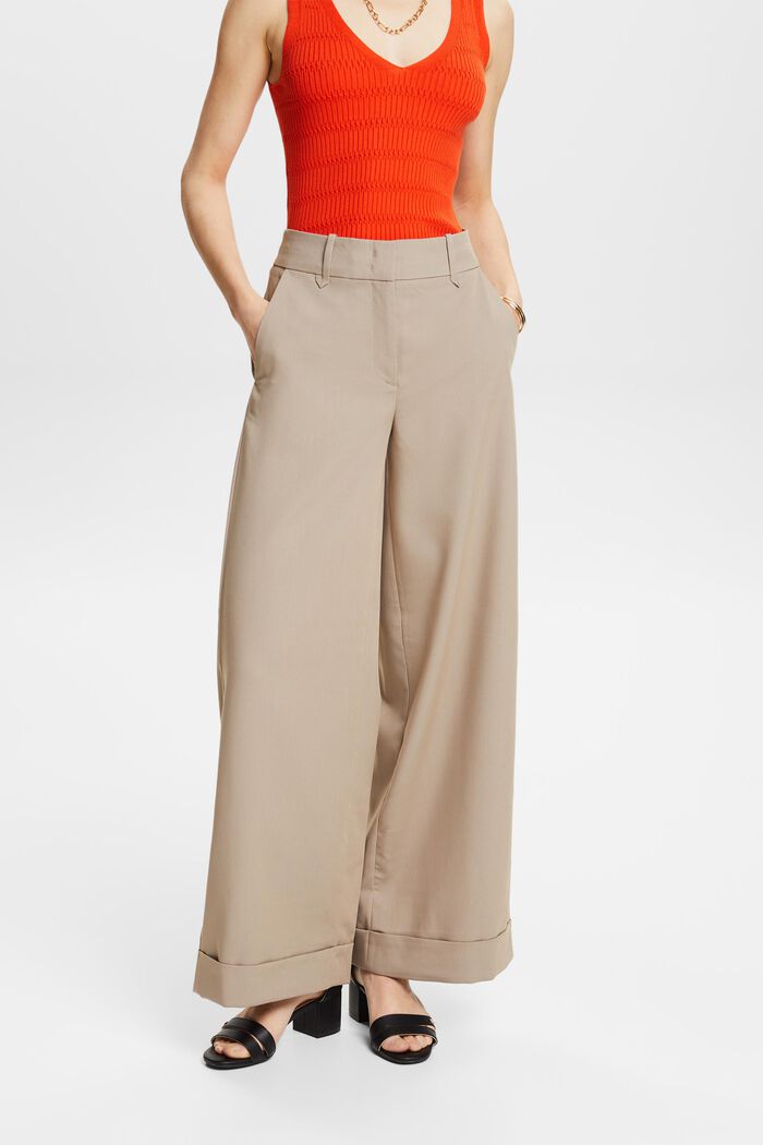 Twill Wide Leg Pants, LIGHT TAUPE, detail image number 0