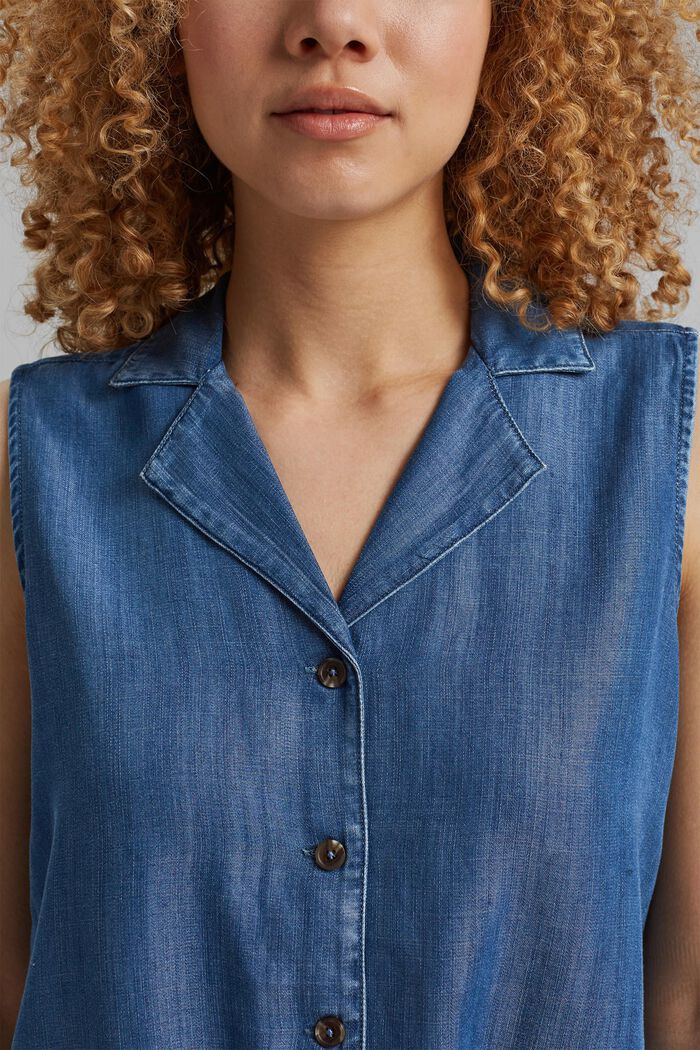 Made of TENCEL™: blouse top in a denim look, BLUE MEDIUM WASHED, detail image number 2