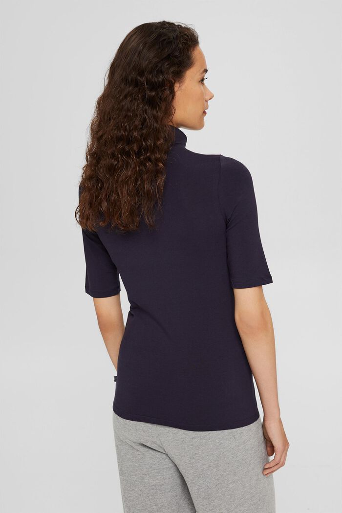T-shirt with a polo neck, organic cotton, NAVY, detail image number 3