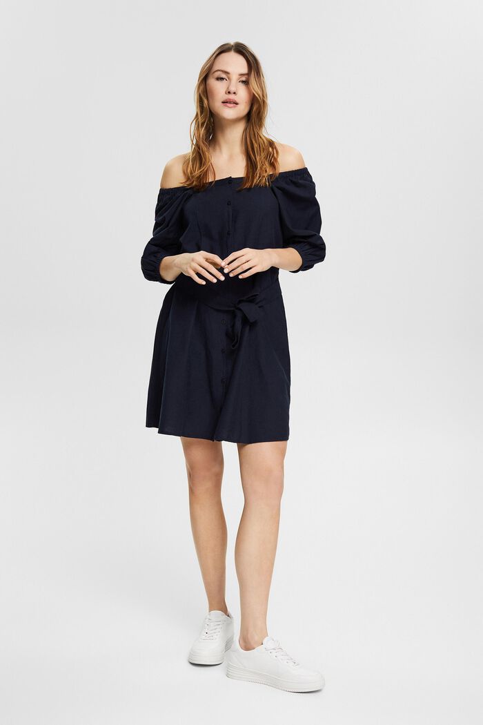Linen blend: dress with a button placket, NAVY, detail image number 6