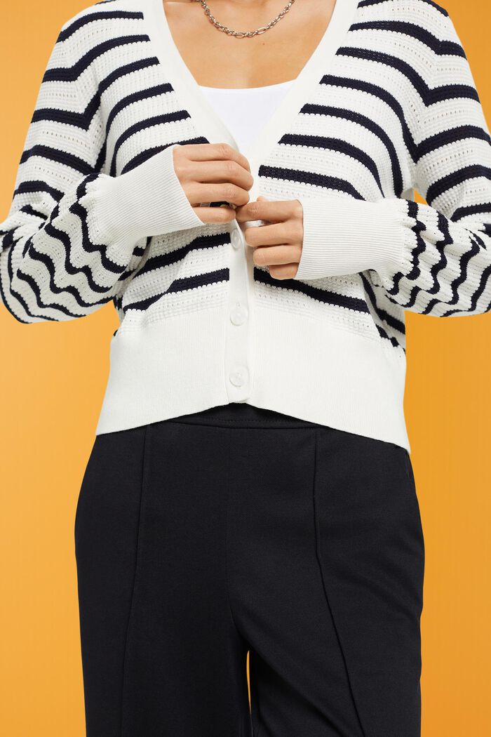 Striped pointelle cardigan, OFF WHITE, detail image number 2