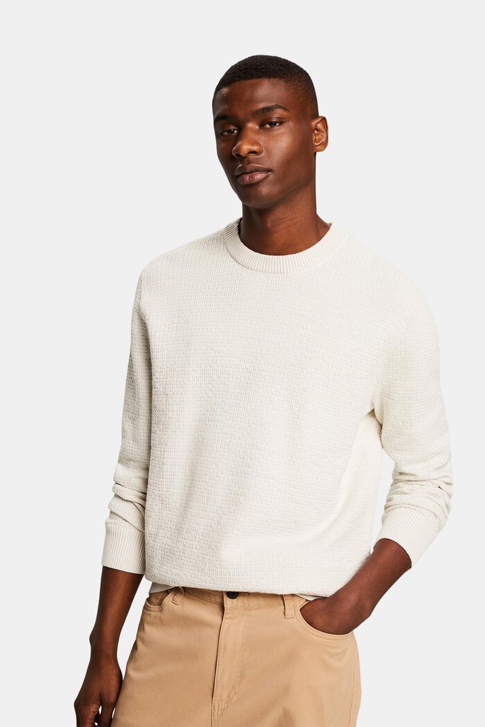 Structured Round Neck Sweater, OFF WHITE, detail image number 0