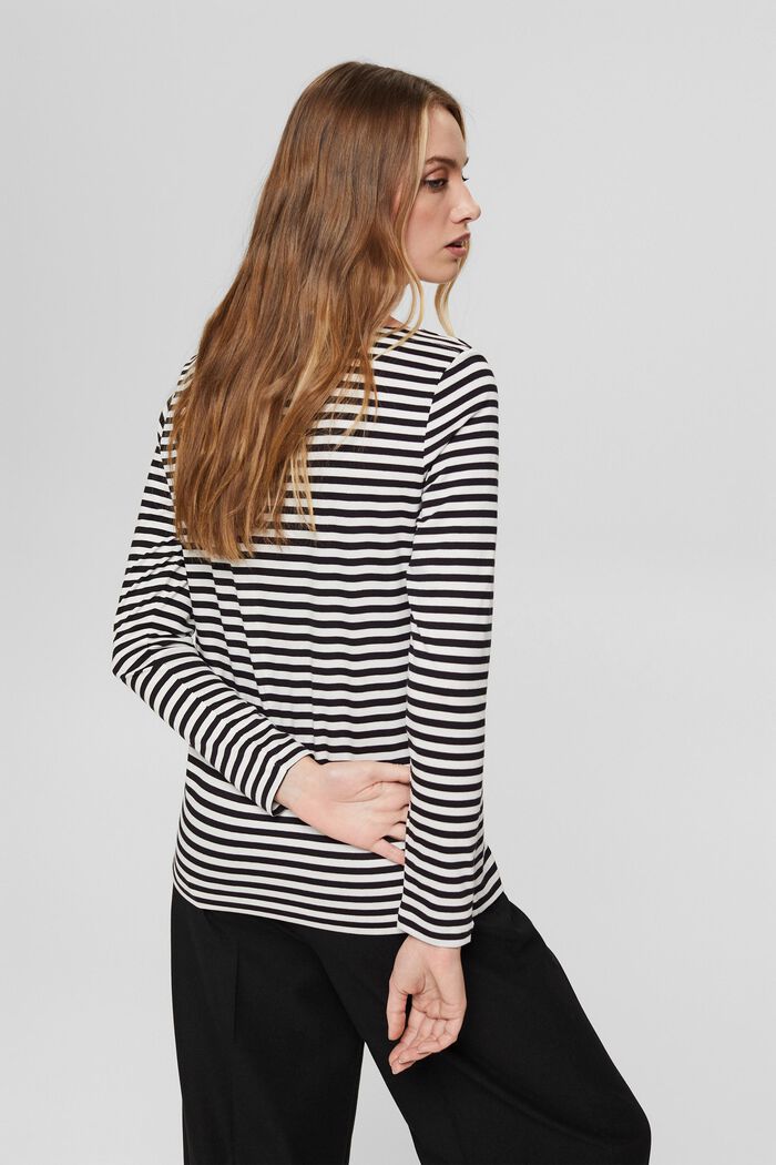 Striped long sleeve top with a monogram, BLACK, detail image number 3
