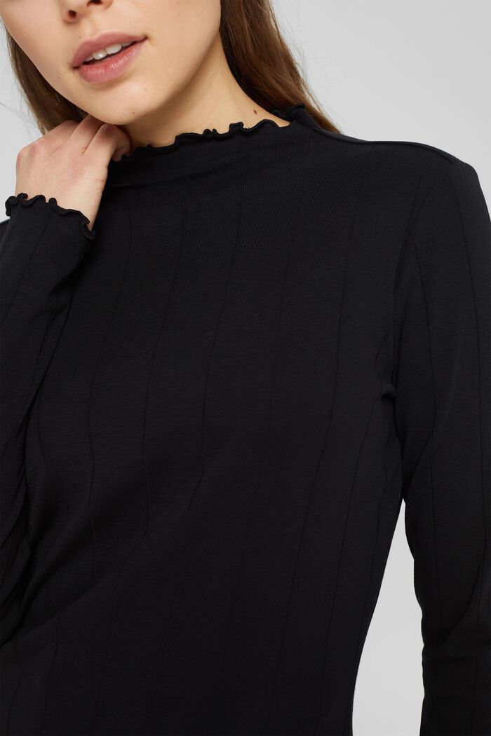 Long sleeve top with wavy edges, BLACK, detail image number 2