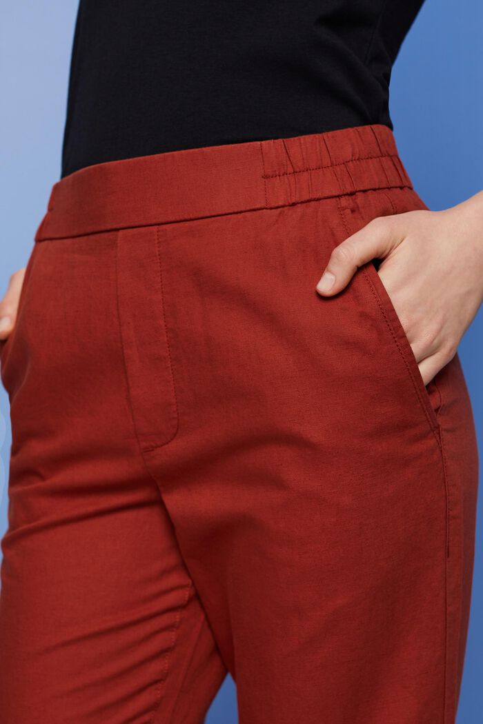 Pull-on trousers, linen blend, TERRACOTTA, detail image number 2