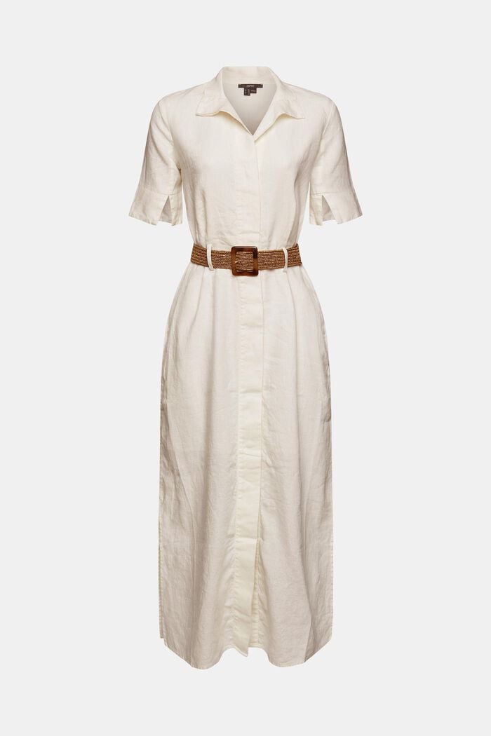 Shirt dress with a belt, in 100% linen, WHITE, detail image number 5