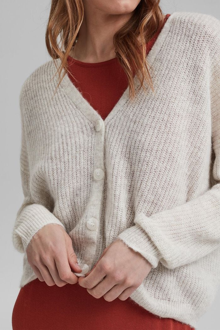 Wool/alpaca blend: Ribbed knit cardigan, ICE, detail image number 2