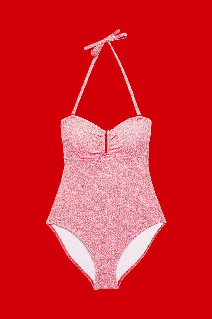 Padded halterneck swimsuit with all-over print, PINK, detail image number 4
