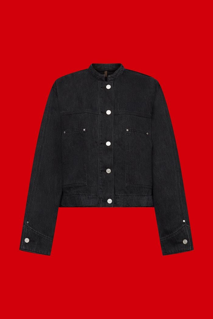 Collarless denim jacket with drawstrings, BLACK MEDIUM WASHED, detail image number 8