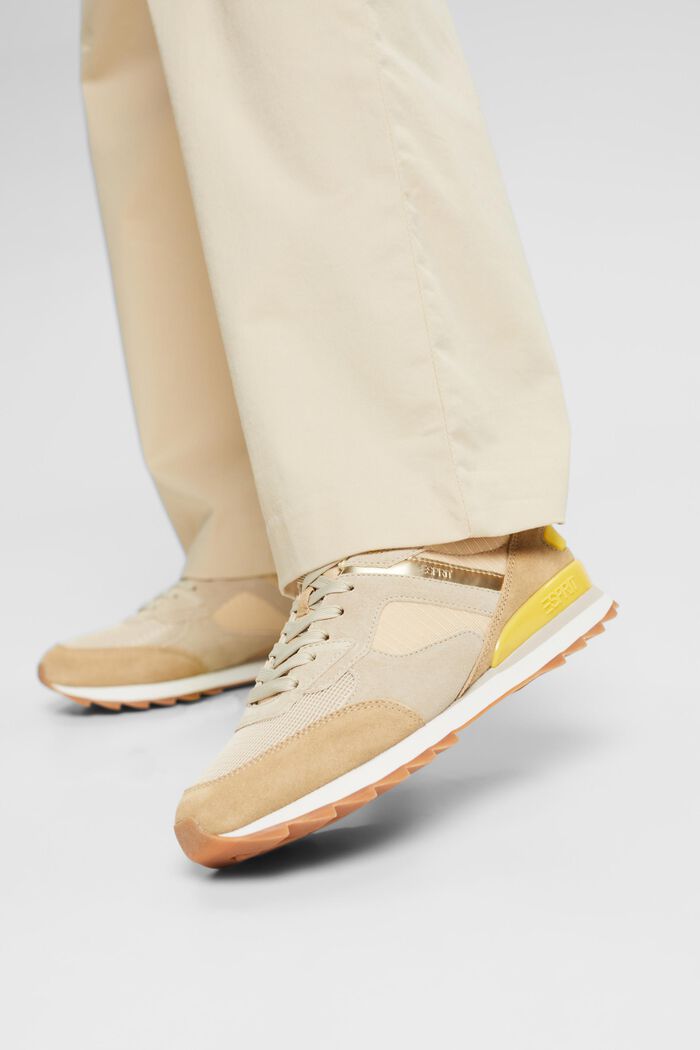 Suede Leather Sneakers, PASTEL YELLOW, detail image number 1