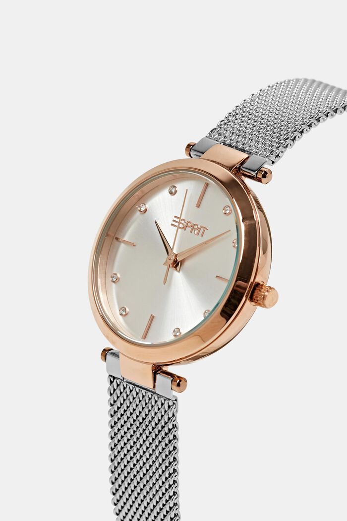 Bi-colour watch with a mesh strap and zirconia, ROSEGOLD, detail image number 1