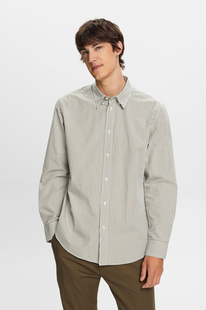 Vichy button-down shirt, 100% cotton, LIGHT KHAKI, detail image number 0