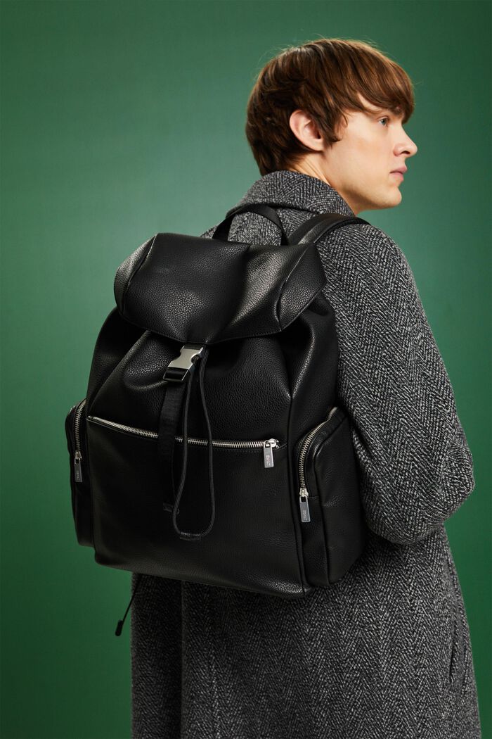 Vegan Leather Backpack, BLACK, detail image number 4