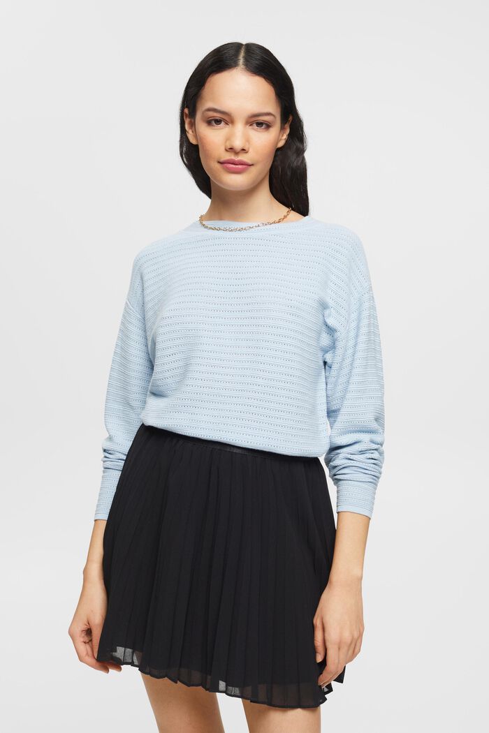 Mixed Knit Striped Sweater, PASTEL BLUE, detail image number 0