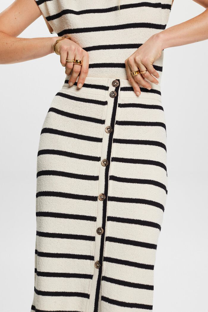 Striped Cotton Modal Midi Skirt, BLACK, detail image number 0