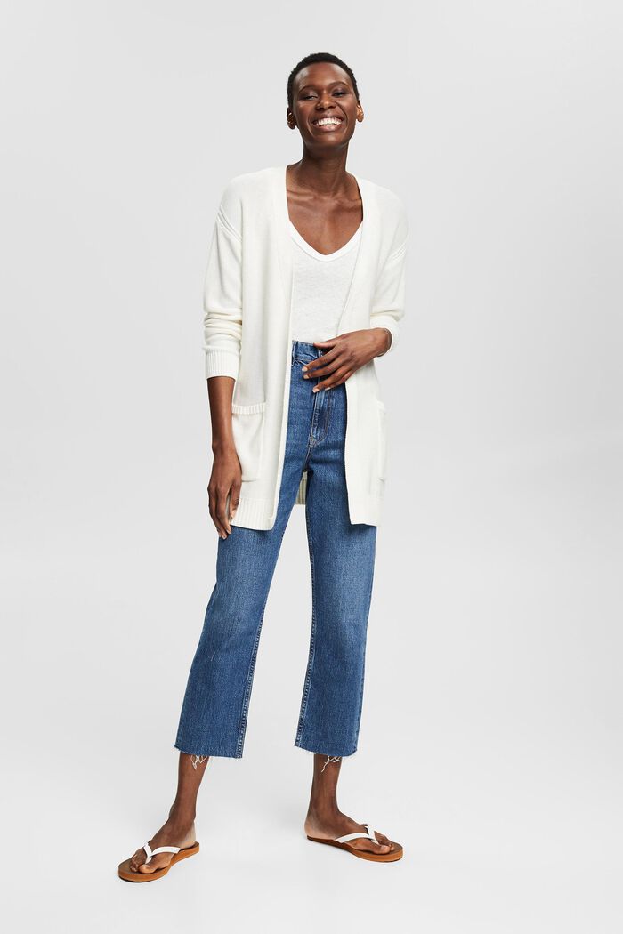 Containing TENCEL™: cardigan with a tie-around belt, OFF WHITE, detail image number 1