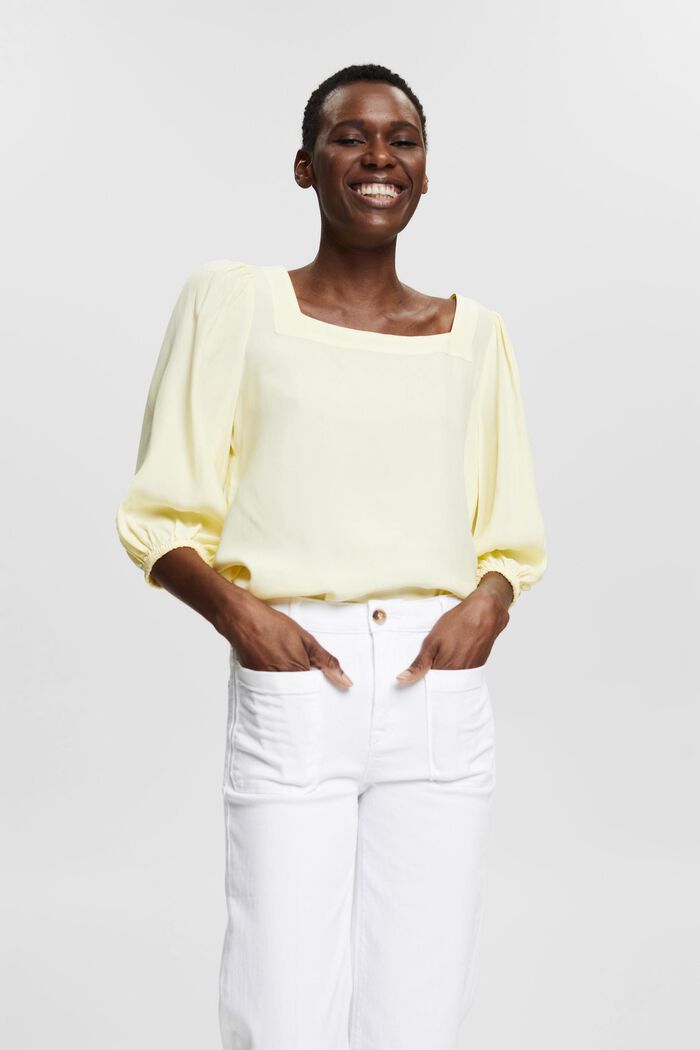 Blouse with a square neckline, LIME YELLOW, detail image number 5