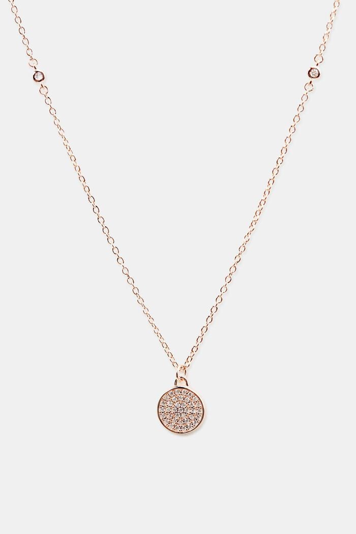 Necklace with zirconia pendant, sterling silver, ROSEGOLD, detail image number 0