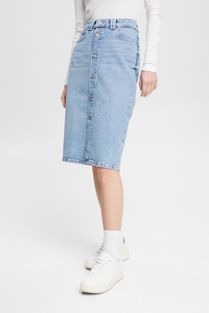 Denim skirt with a button placket, BLUE MEDIUM WASHED, detail image number 0