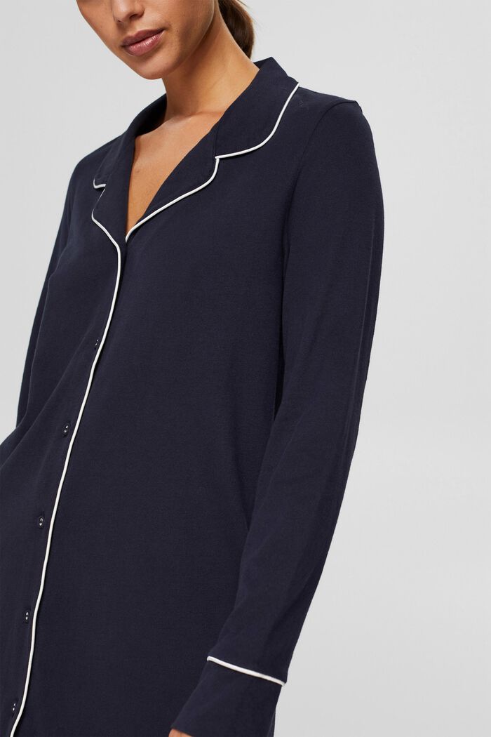 Nightshirt with a lapel collar, 100% organic cotton, NAVY, detail image number 2