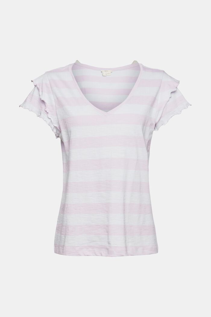 Striped T-shirt with flounce sleeves, LILAC, overview