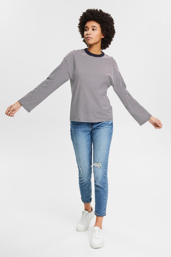 Striped long sleeve top made of organic cotton, NAVY, detail image number 5