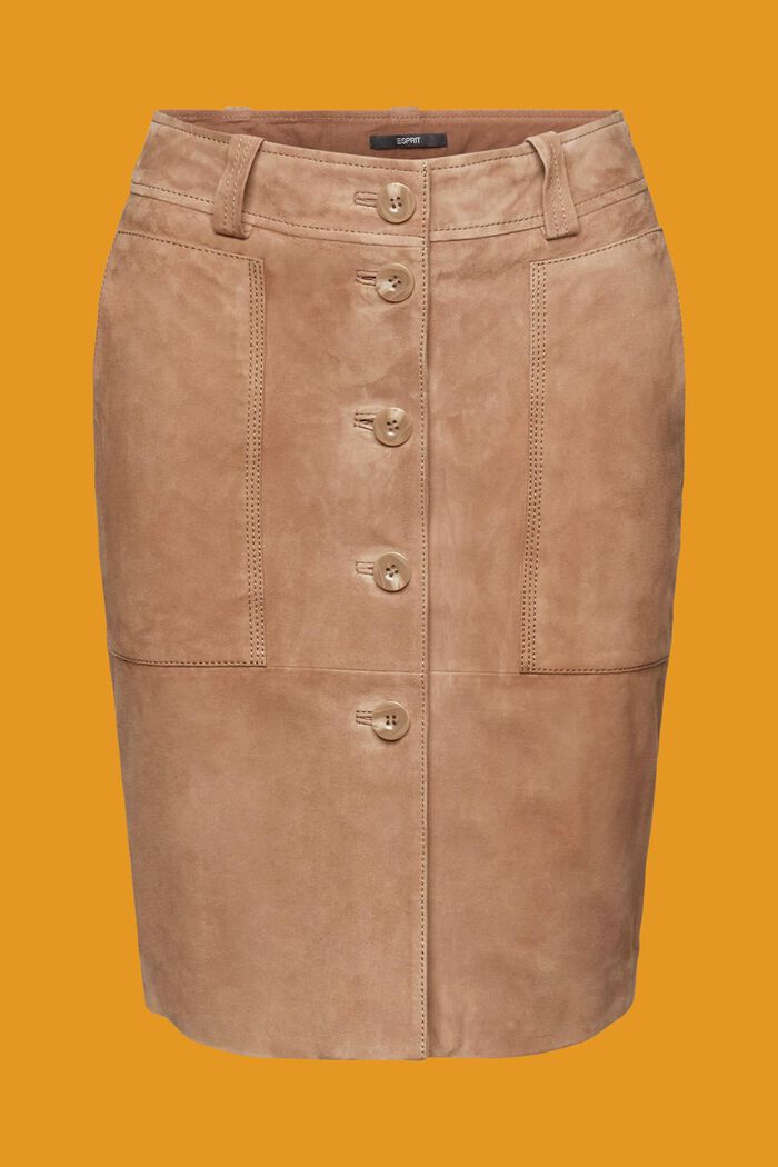 Velours leather skirt with buttons, TAUPE, detail image number 6