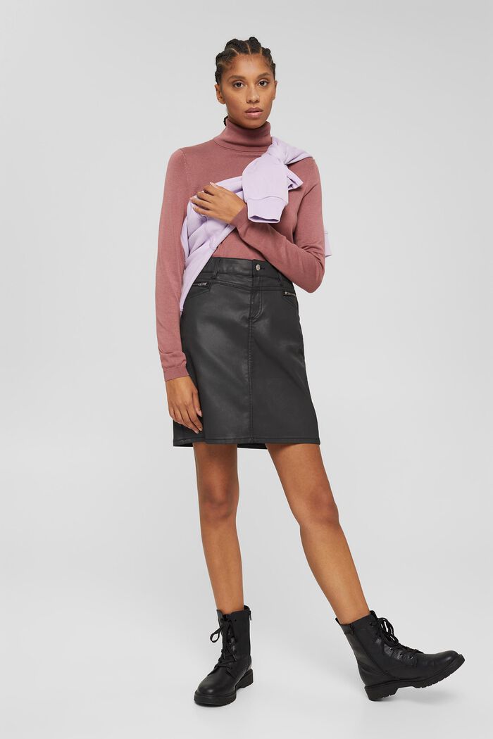 Coated denim mini skirt, BLACK, detail image number 1