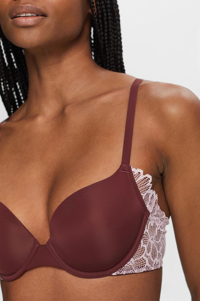 Padded Underwired Lace Bra, RUST BROWN, detail image number 1