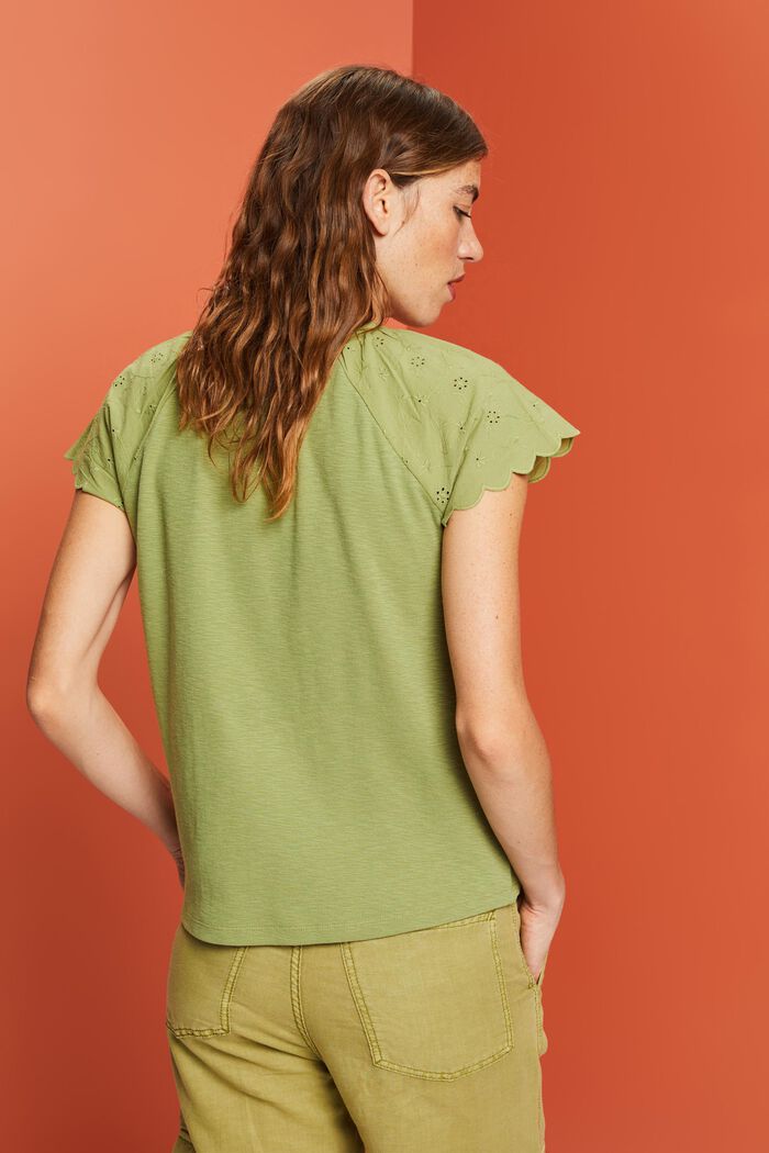 Eyelet Sleeve T-Shirt, PISTACHIO GREEN, detail image number 3