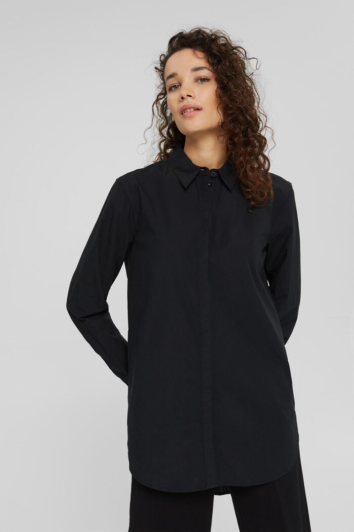 Long blouse made of 100% organic cotton, BLACK, detail image number 0