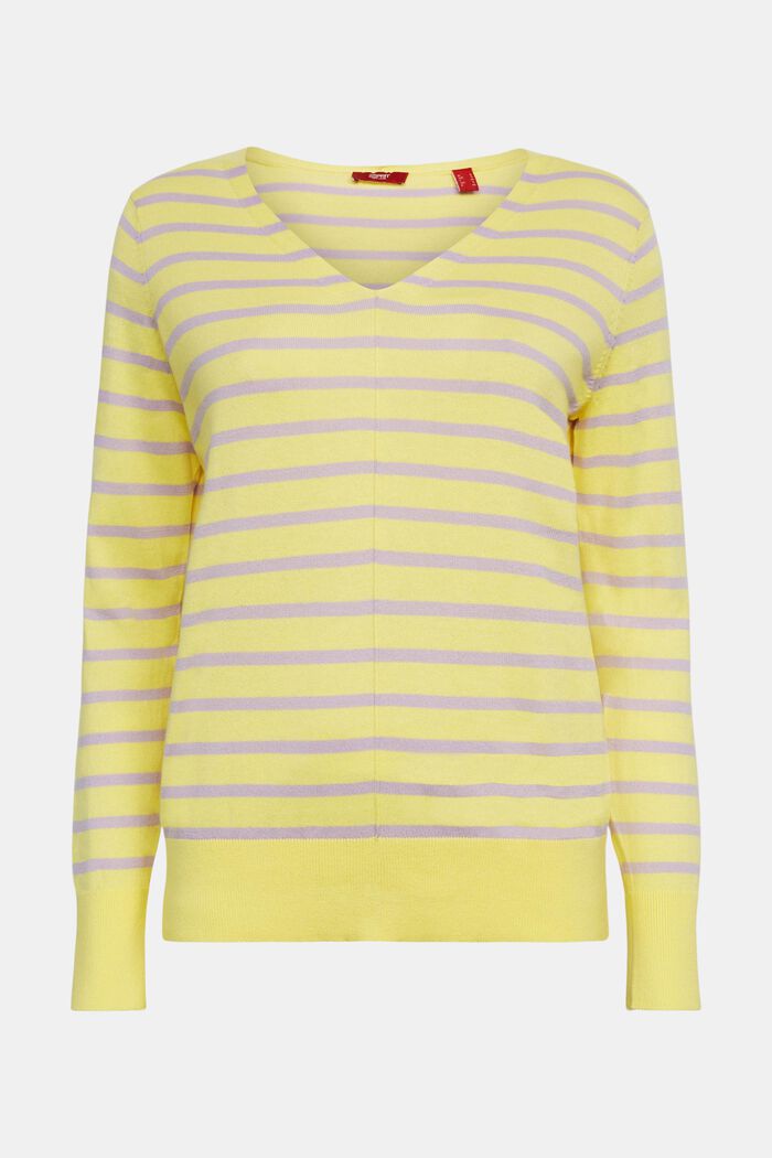 Striped Cotton V-Neck Sweater, PASTEL YELLOW, detail image number 6