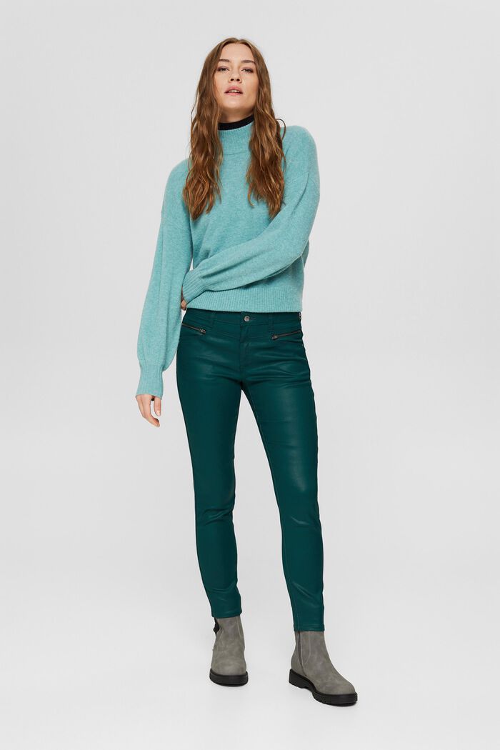 Coated trousers with zips, DARK TEAL GREEN, detail image number 6