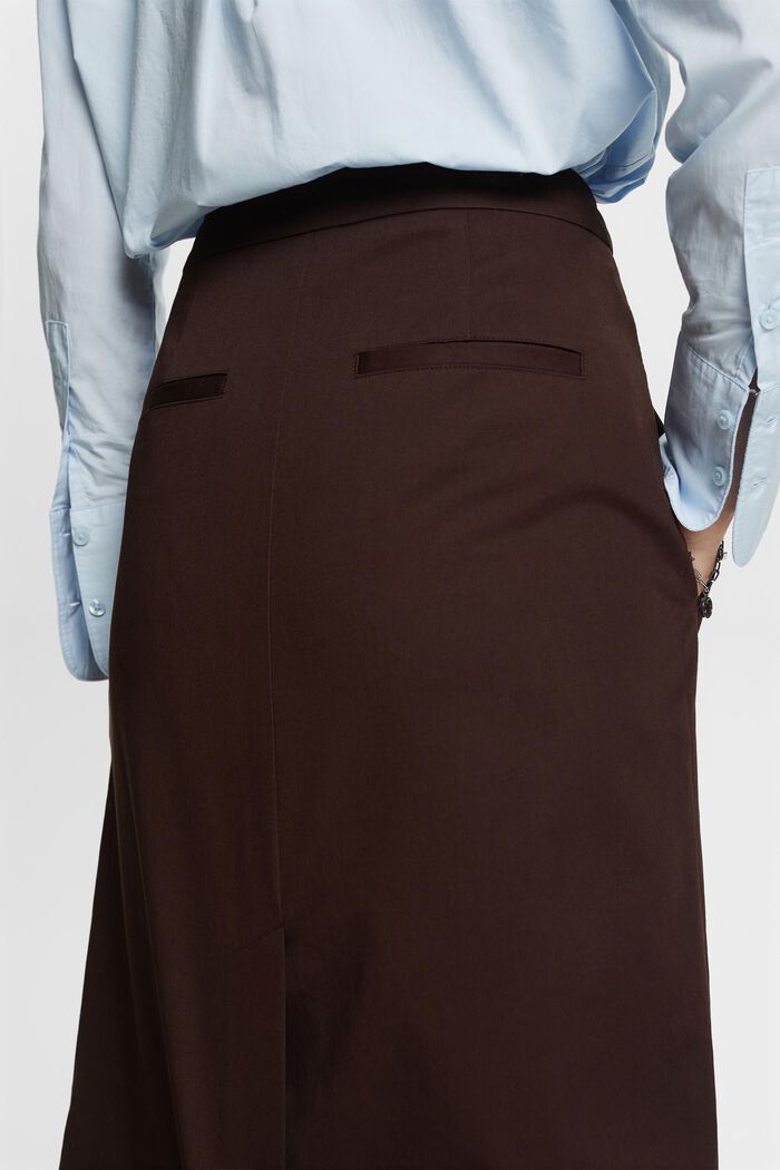 Belted knee length skirt, 100% cotton, DARK BROWN, detail image number 4
