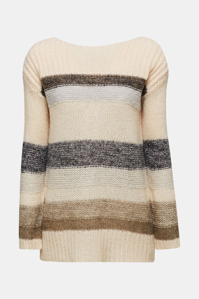 Long, striped jumper made with wool and alpaca , BEIGE, detail image number 0